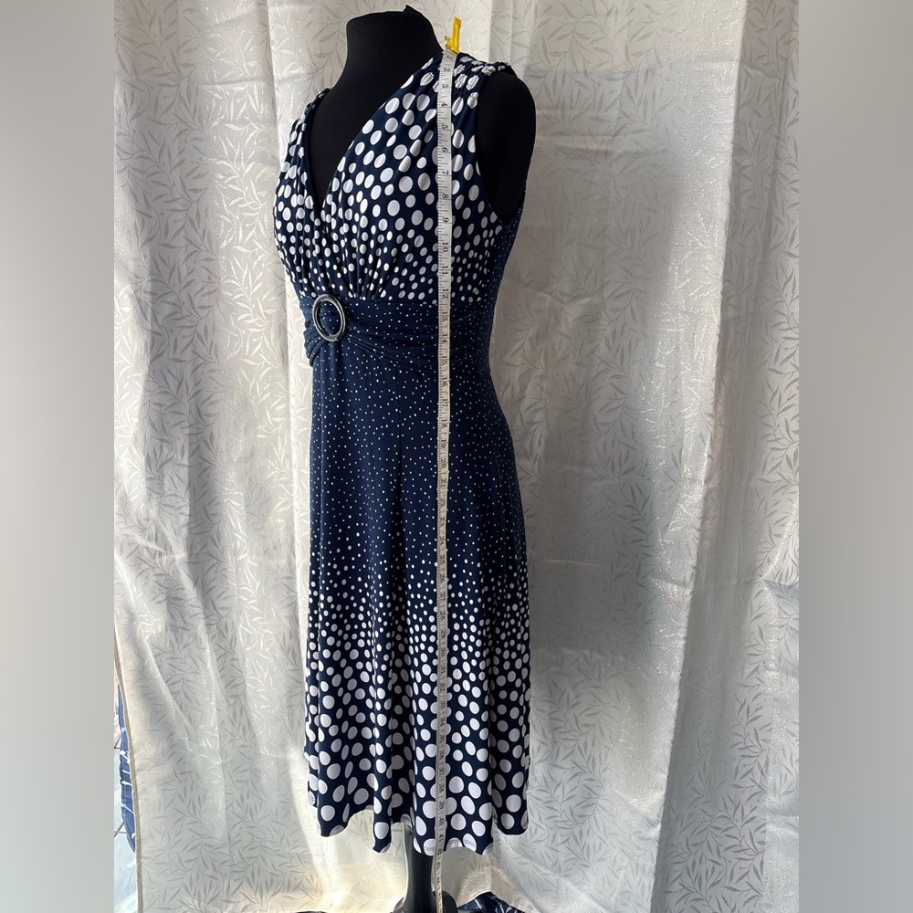 Perceptions Navy and White Polka Dot Midi Dress - Picture 4 of 12